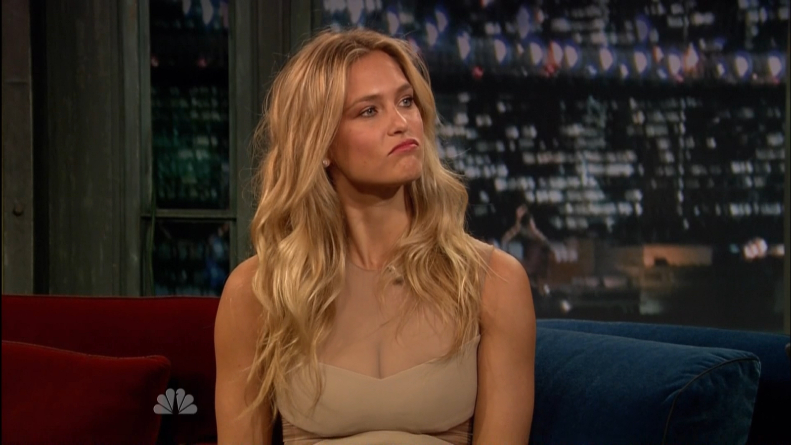 Bar Refaeli showing cleavage at Late Night with Jimmy Fallon